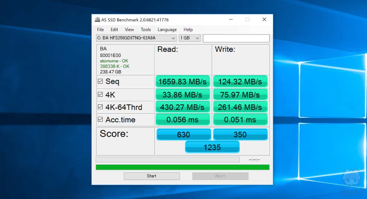 Surface Book 2 15″のAS SSD Benchmark結果。