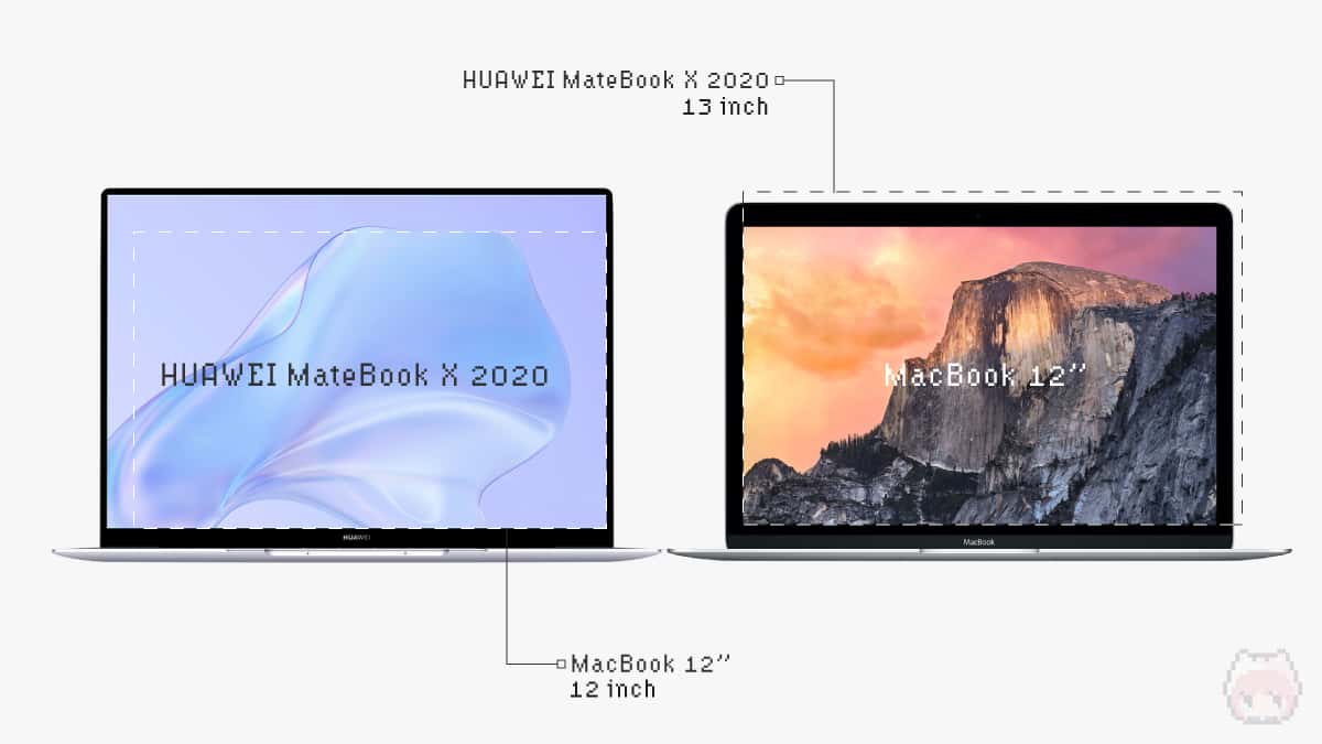 左：HUAWEI MateBook X 2020｜右：MacBook 12インチ