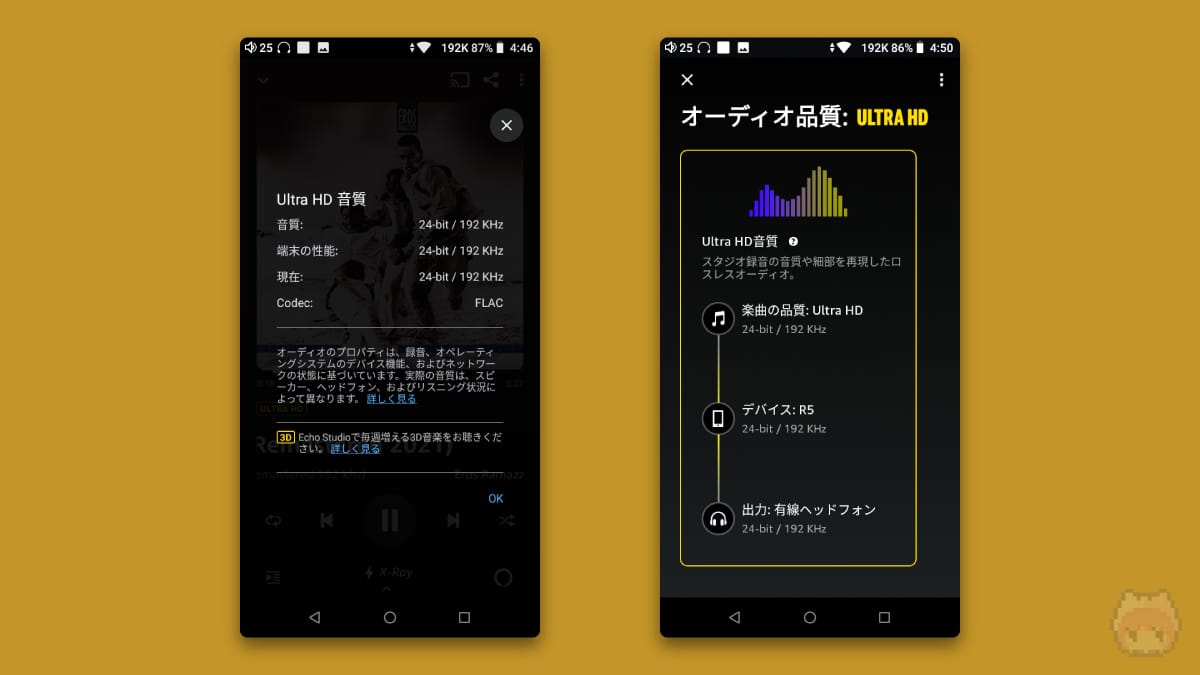 Android DAPでのAmazon Music HDのダウンサンプリング問題